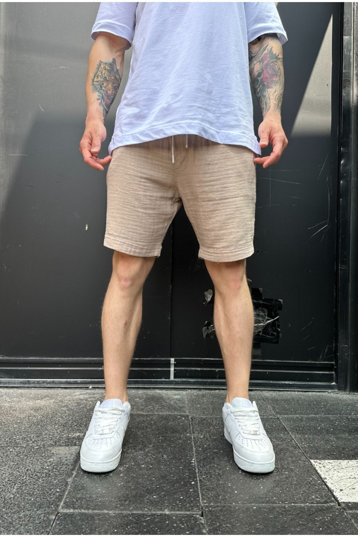 corfixman-Linen Shorts with Elastic Waist - Lace-up 4