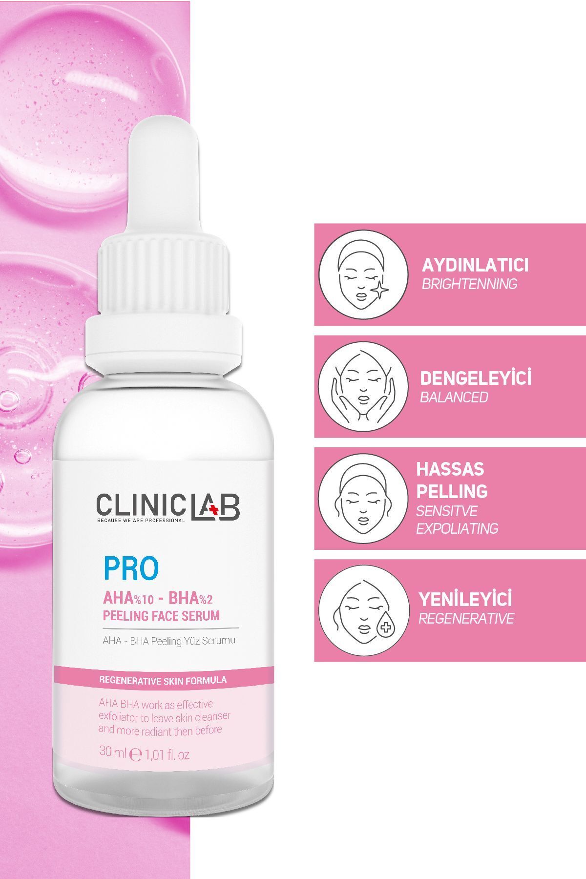 سرم لایه بردار روشن کننده صورت Aha-bha 30 میلی لیتر Cliniclab