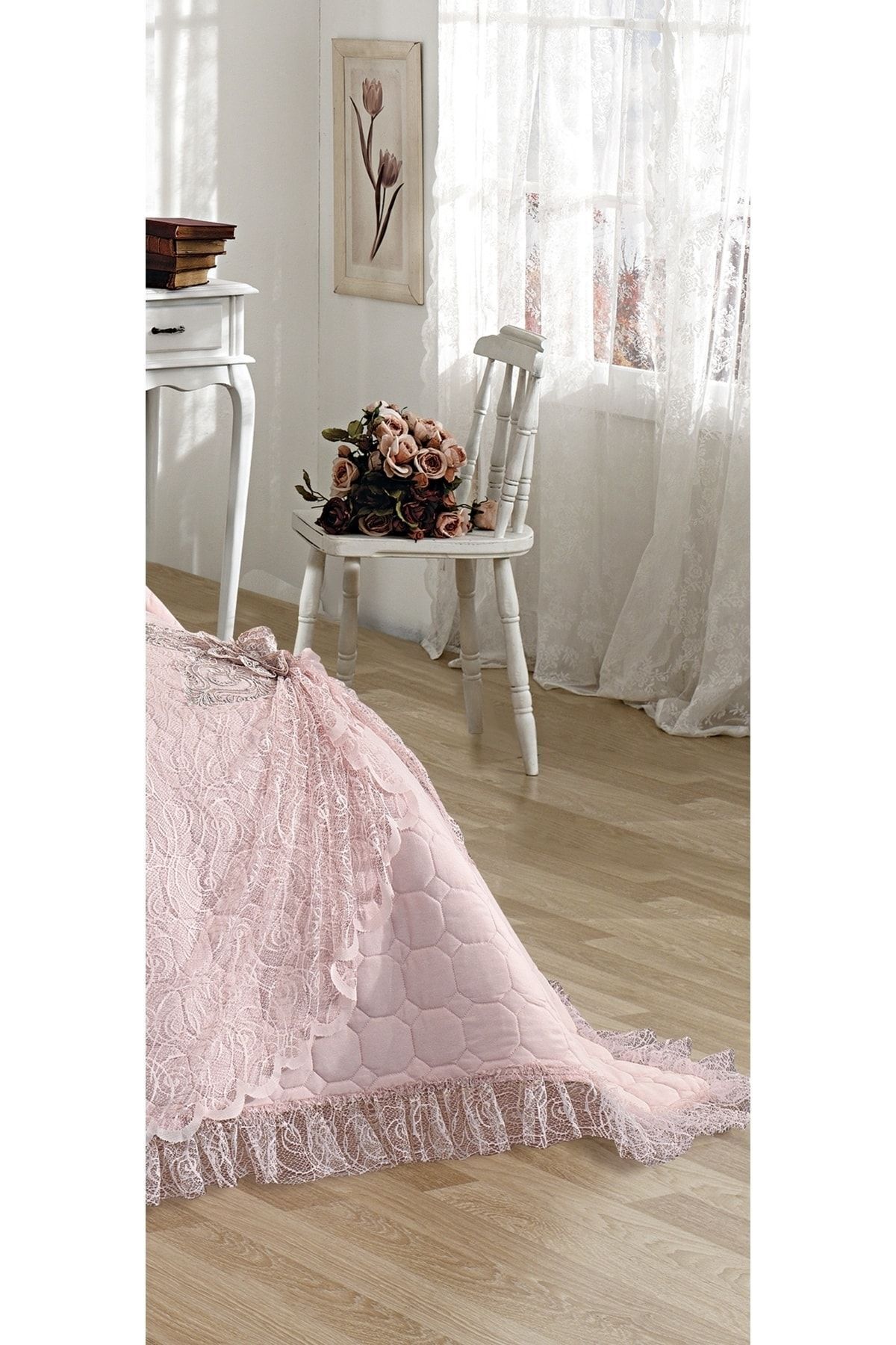 BALADI HOME Yatak Örtüsü Çift Kişilik Çeyizlik 3parça Danteli Ve Kapitoneli 6