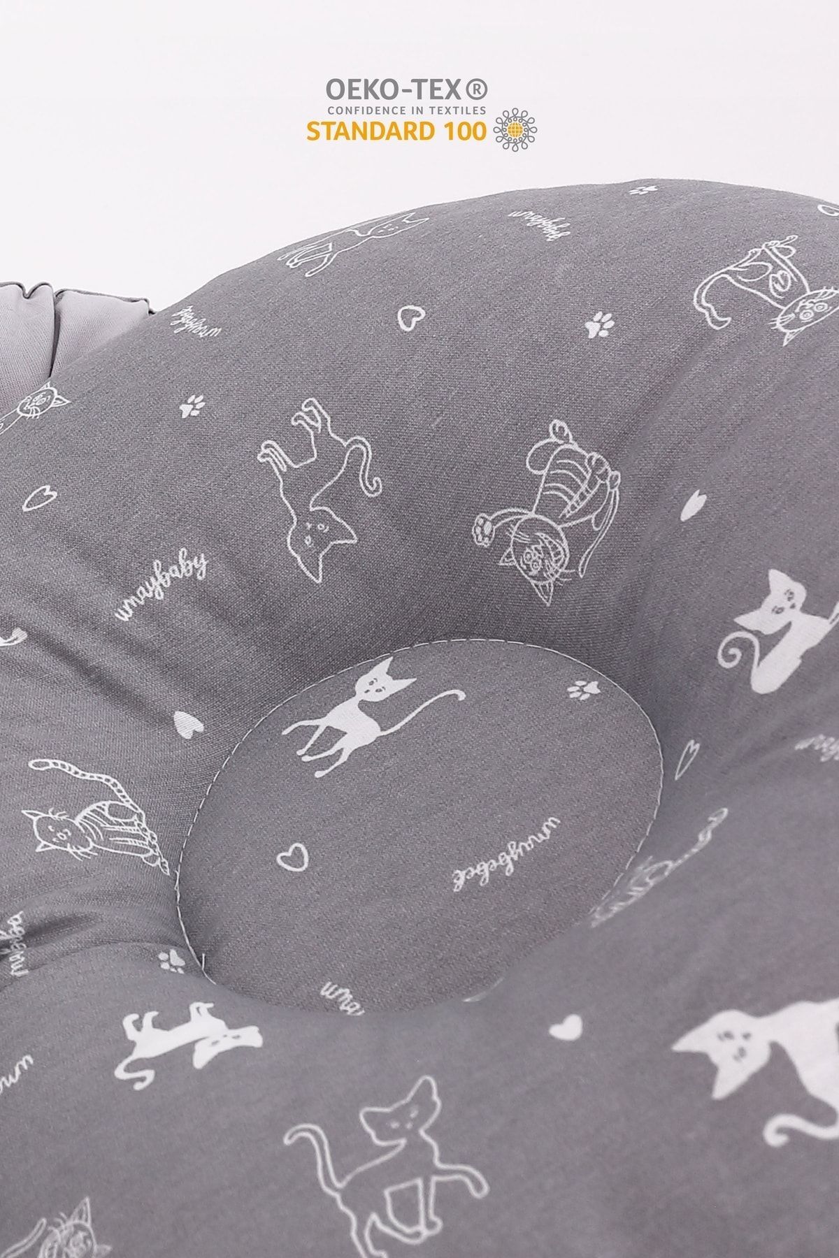 Umaybebek Babynest, Bebek Uyku Yatağı 0-2 Yaş - Gri Kedi Desen fotoğrafı 3 (önizleme)