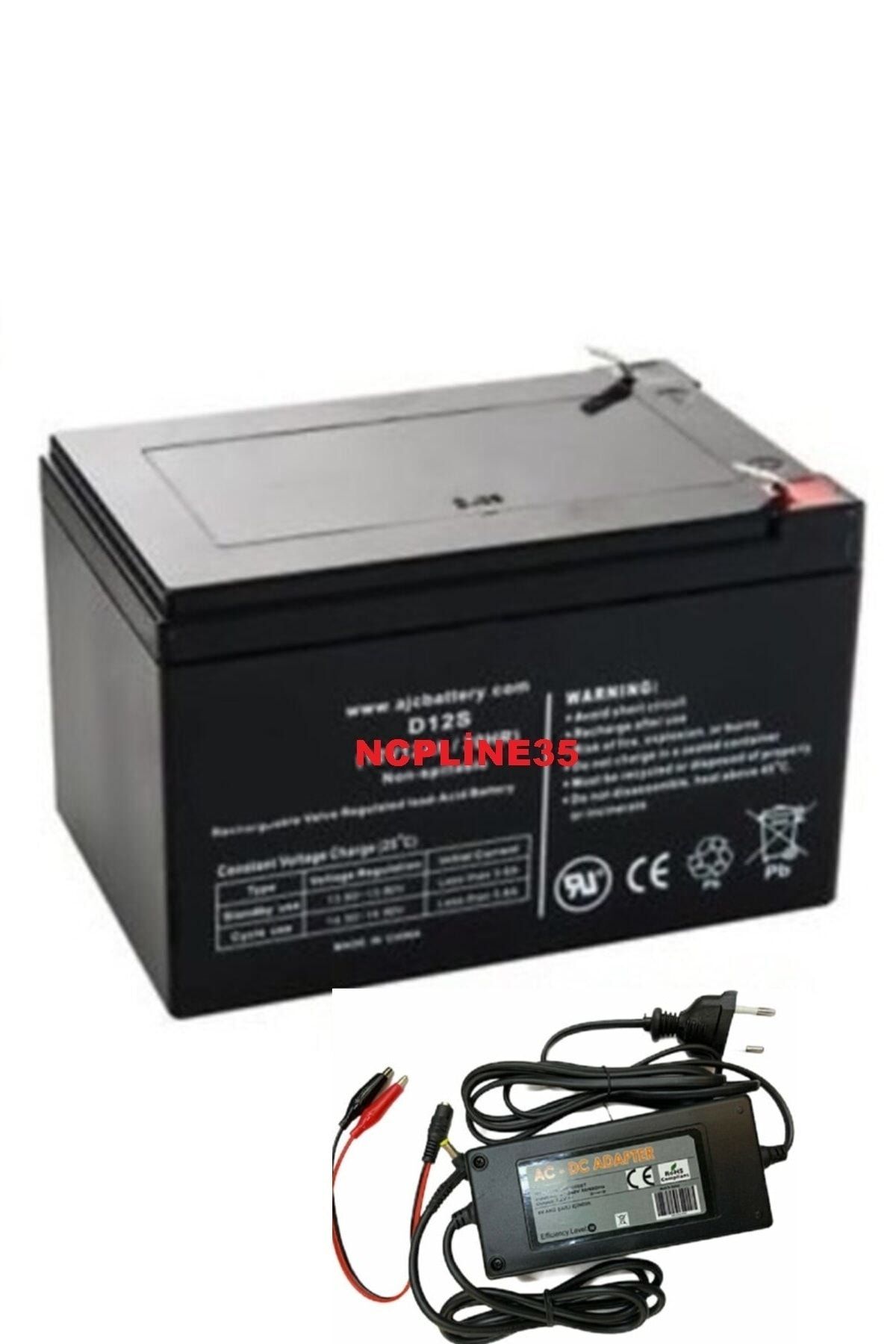 NcpLine Akülü Araç Araba Için 12v 12ah Akü 3.5 Amper Adaptörü Şarj Cihazı Aleti Birlikte