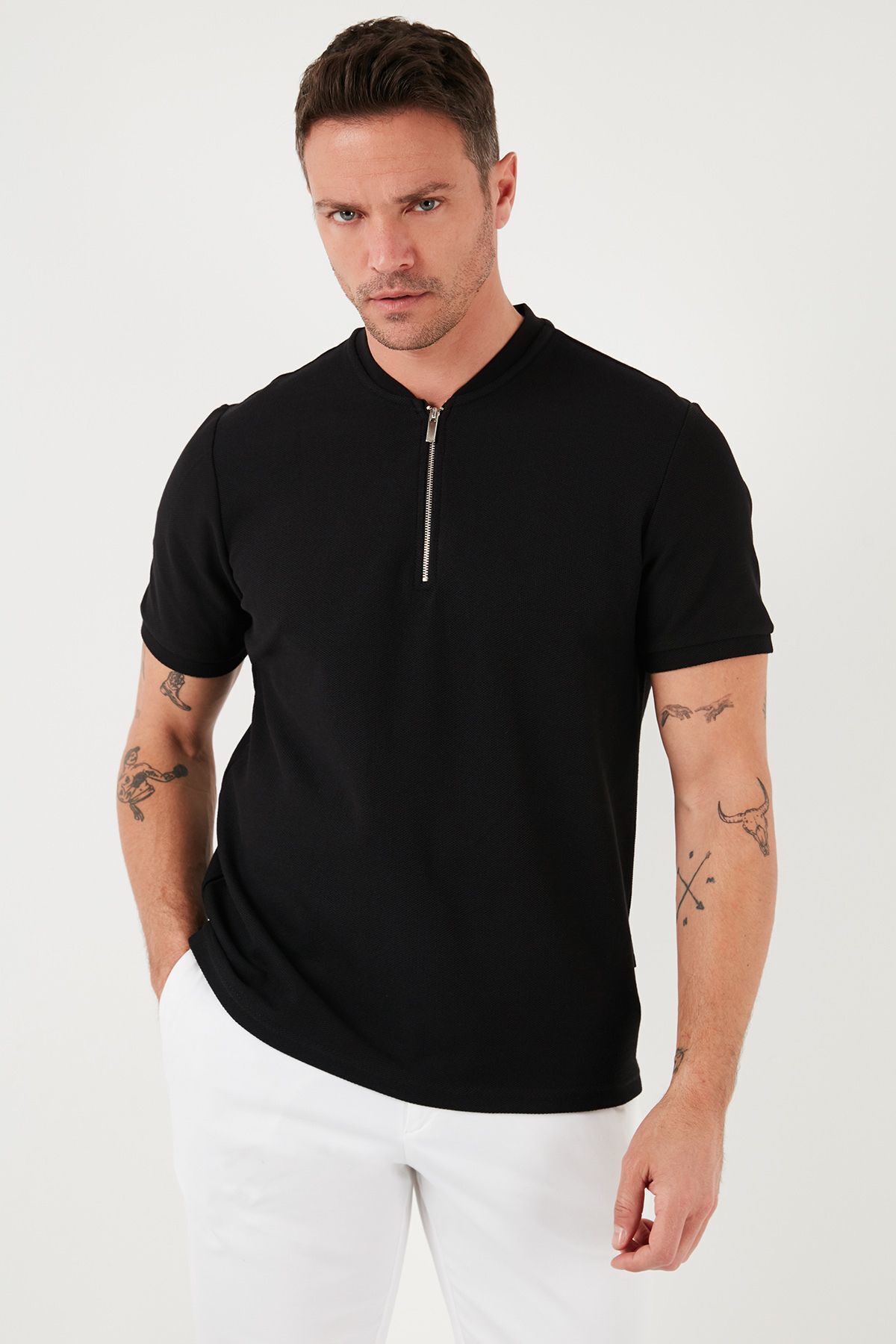  Buratti Pamuklu Regular Fit Yar?m Fermuarl? T Shirt Erkek T Shirt