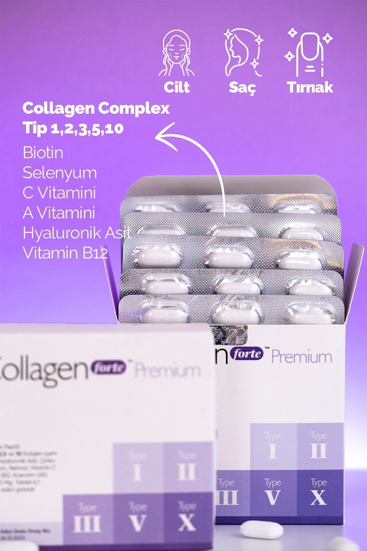 Collagen Forte Platinum-5 Type Premium Collagen 90 Tablets X 1500mg Biotin & Multivitamin 2