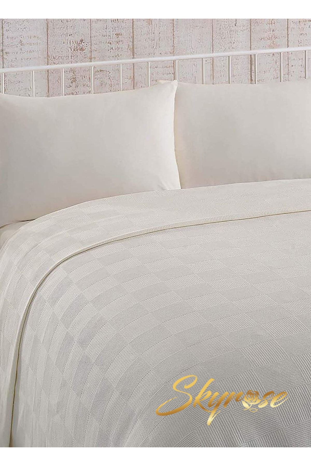 Tek Kişilik Beyaz Otel Pikesi, Büyük Dama Desen, Ekonomik Pike,