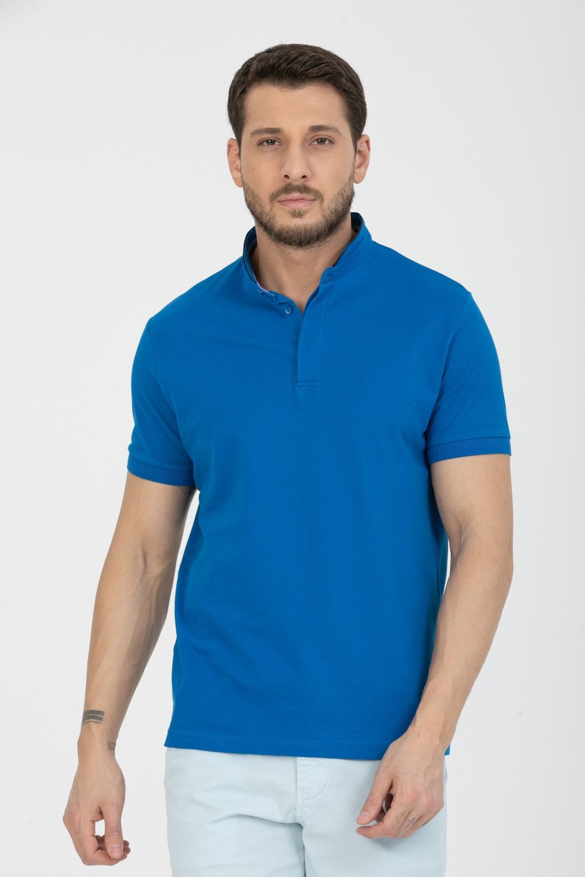 وایز تی‌شرت پولو مردانه یقه پدربزرگ با دکمه مخفی