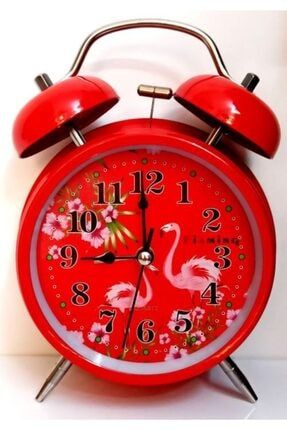 Kırmızı Flamingo Quartz Nostaljik Işıklı Zilli Alarm Çalar Saat, Kırmızı Flamingo Masa Saati Mix926