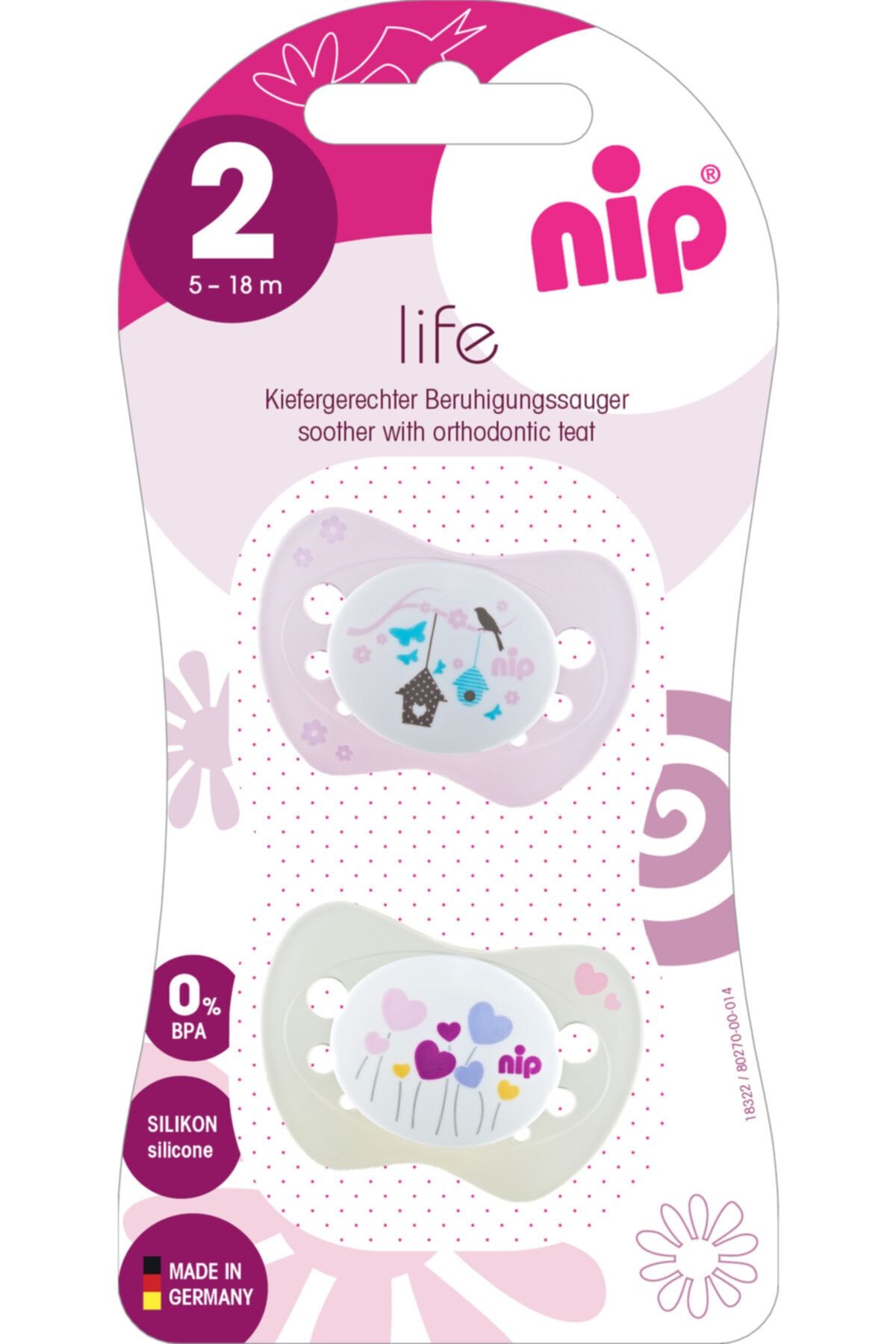 Nip-Life Silicone Pacifier 5-18 Months Heart Bird Nest 1