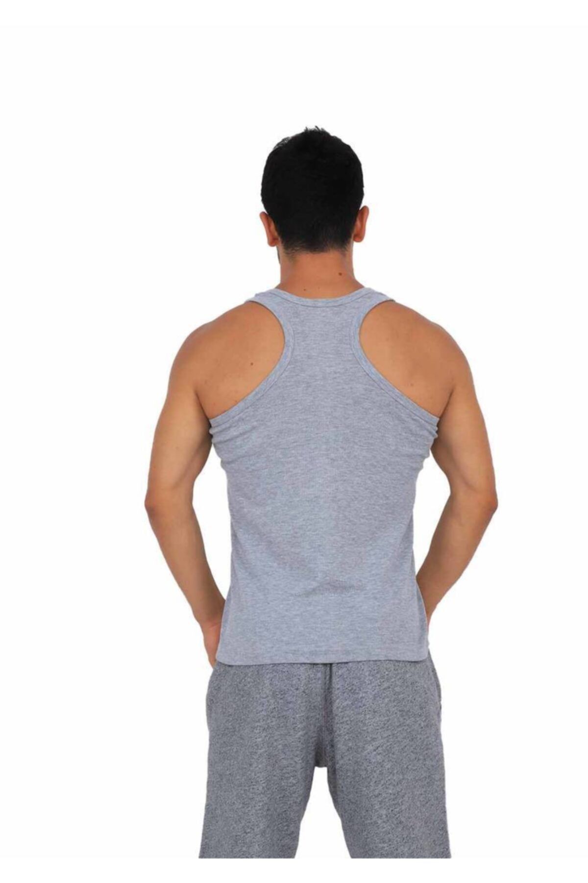 Tutku-Men's Gray Ribbed Sports Undershirt 2