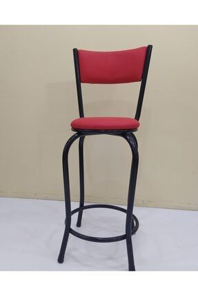 Sandalye Bar Tipi Yüksek Model 1adet Kırmızı Suni Deri Döşem Metal Transmisyon Çelik Siyah El Yapım Bengi Tabure Bar Tipi Transmisyon