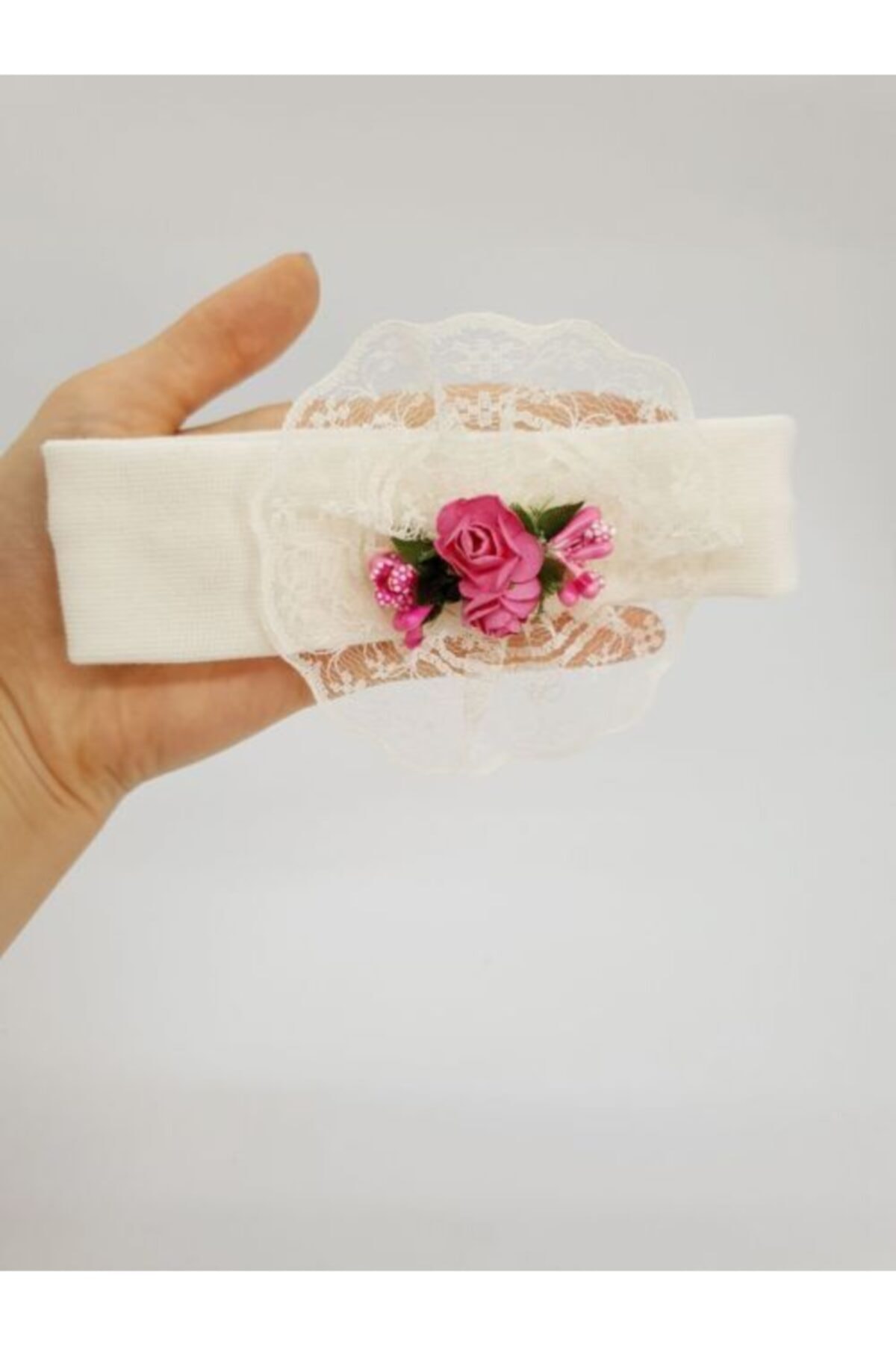 Melkady 095d - Dantelli Güllü Bebek Saç Bandı , Bandana , Bebek Saç Aksesuarı 2