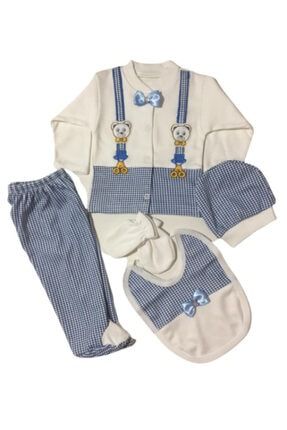 Erkek Bebek Mavi Ayıcıklı Papyonlu 5'li Hastane Çıkış Seti 261013-89