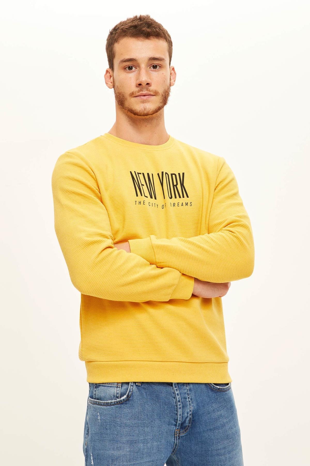 سویشرت مردانه زرد دفاکتو | S1954AZ20WN اورجینال - تصویر 3