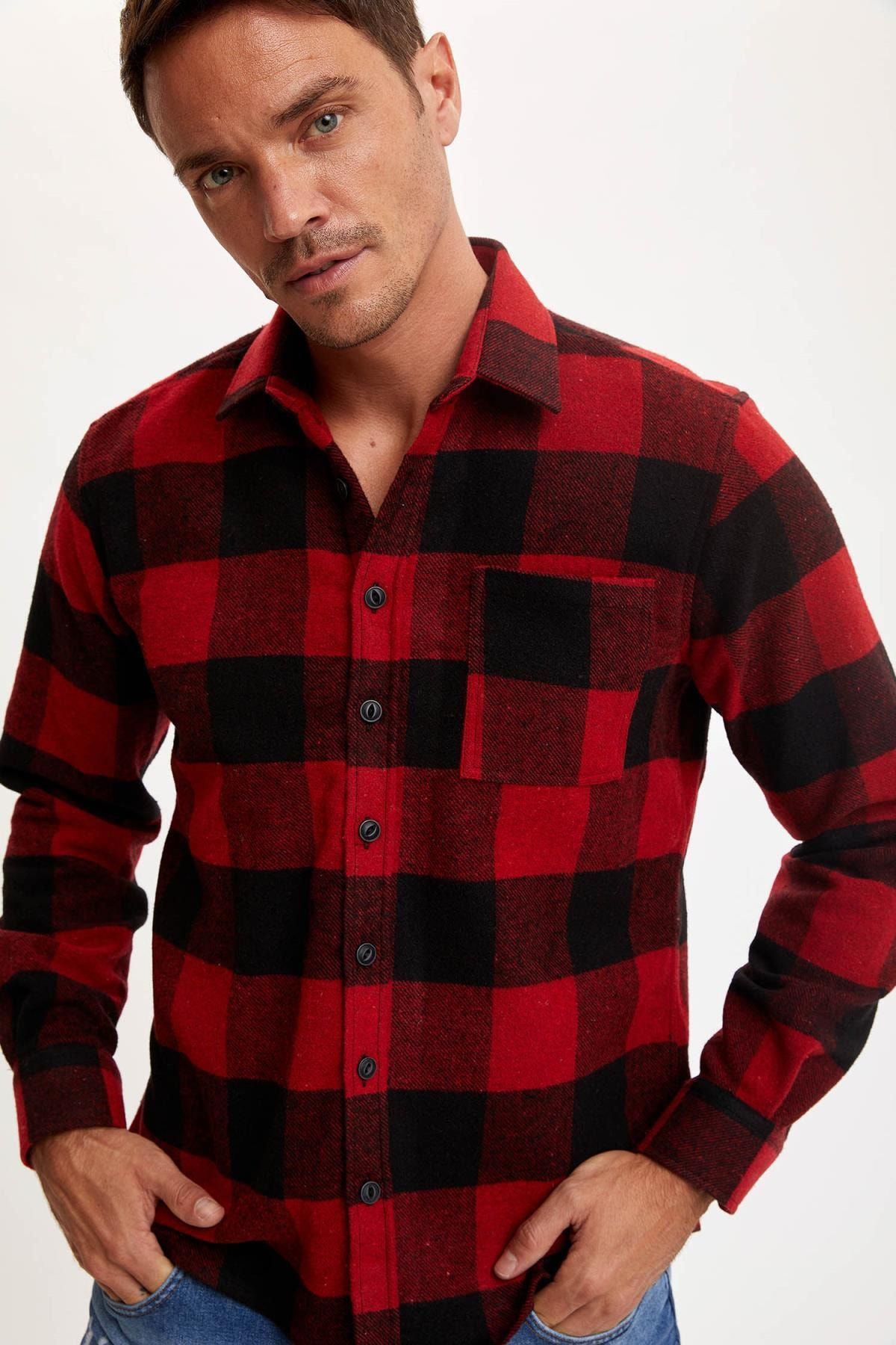 Defacto Erkek Red Ekose Uzun Kollu Regular Fit Oduncu Gomlek S1238az20wn Trendyol