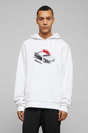 Collage Toyota Supra Baskili Beyaz Erkek Orme Kapsonlu Sweatshirt Uzun Kol Trendyol