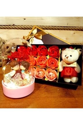 Hediye Deposu Askin Buyusu Isikli Fanus Ve Sans Getiren Guller Sevgiliye Hediye Seti Trendyol