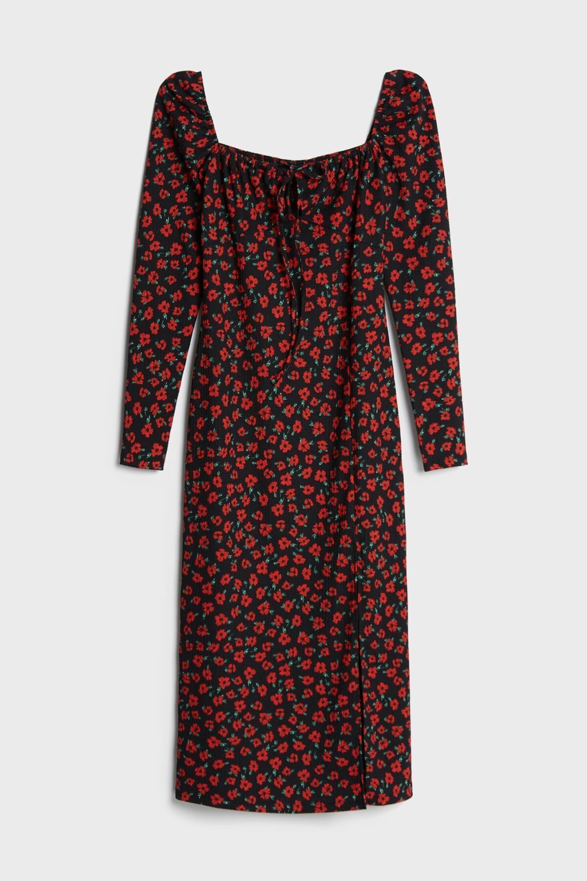 Bershka Kadin Kirmizi Cicekli Midi Elbise 05456594 Trendyol