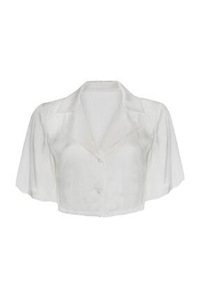 Kadın Beyaz Cropped Gömlek TO1002-VISC-WHITE