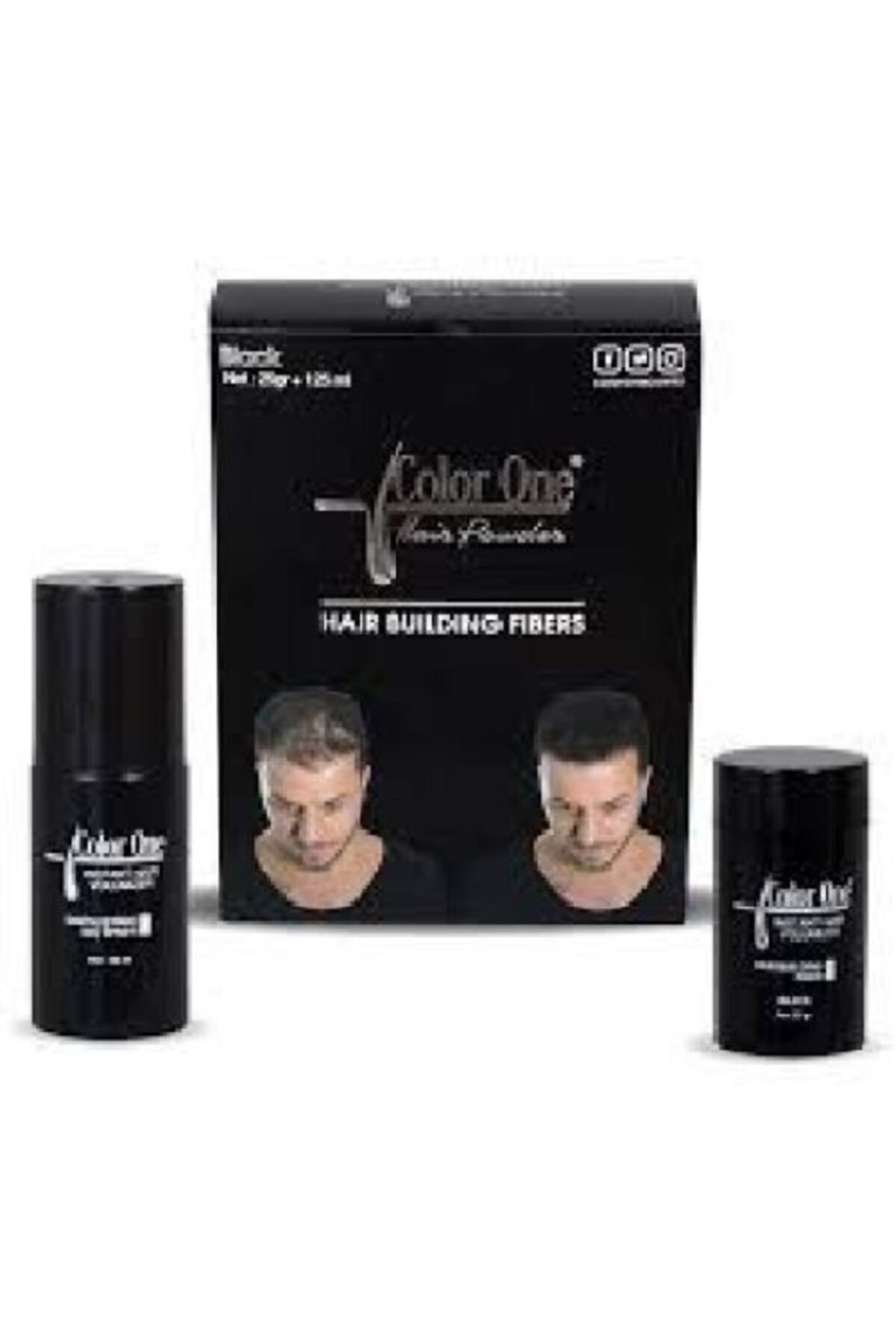 Color One Yeni Ürün Saç Dolgunlaştırıcı Kapatıcı Fiberi25 Gr +100 Ml Sabitleştirici Sprey Siyah