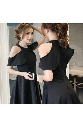 Kadın Siyah Yaka Detay Mini Mezuniyet Elbisesi DRS0100