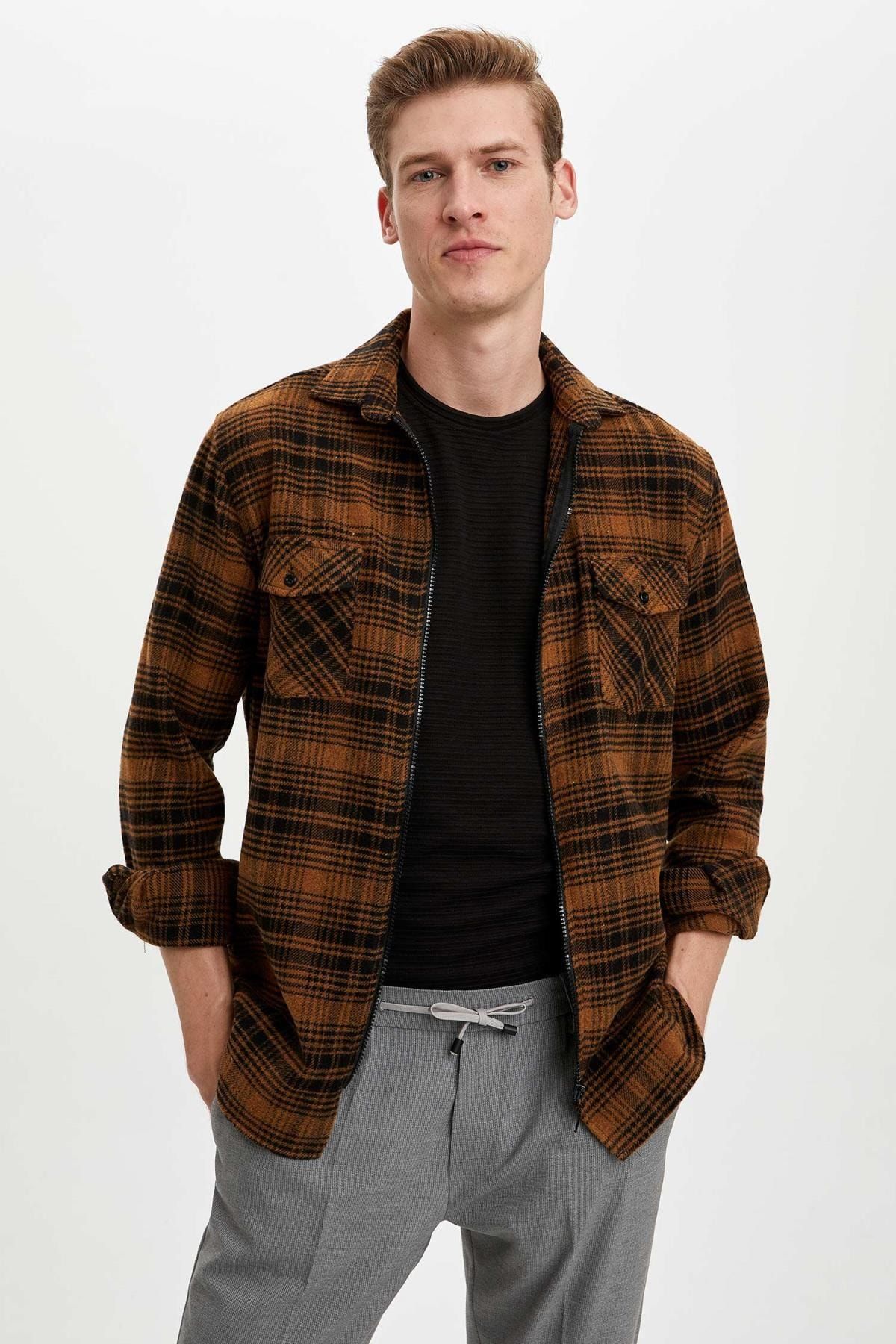 Defacto Erkek Camel Modern Fit Kareli Oduncu Gomlek R4891az19wn Trendyol