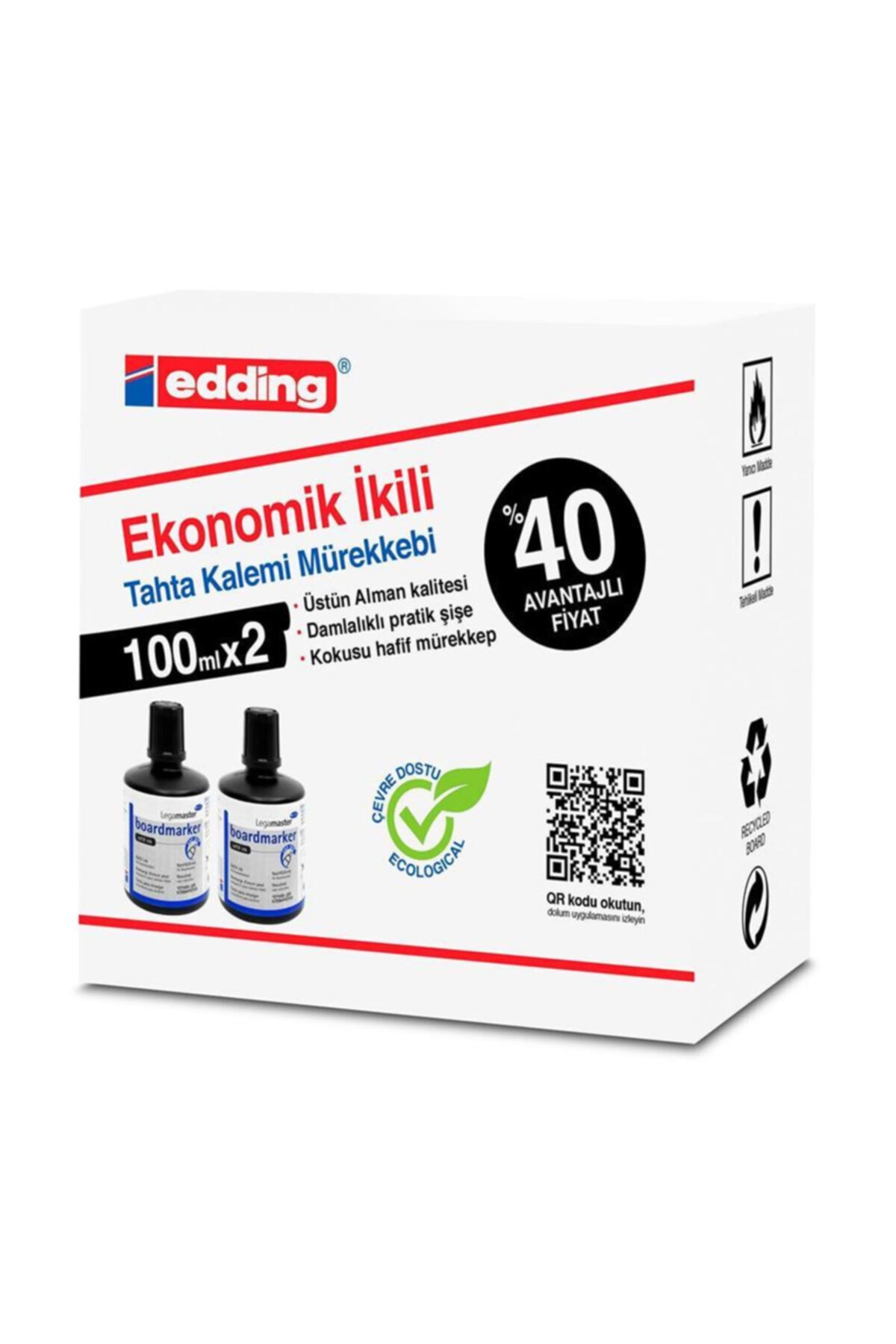 Edding 2'li Siyah Beyaz Tahta Mürekkep 100ml X 2