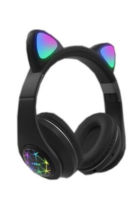 Siyah Kıng Kedi Kulak Işıklı Kablosuz Bluetooth Kulaklık kedikulak-kulaklik
