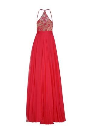 Kadın kırmızı Chiffon Abiye Elbise 50088
