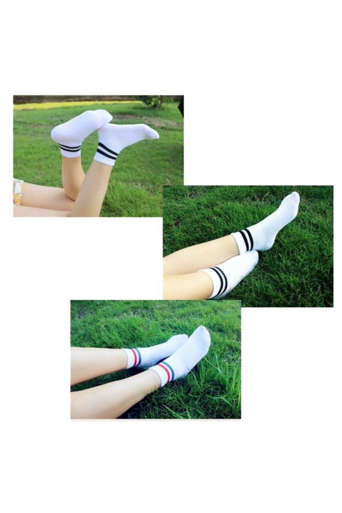 çorapmanya 5 Çift Unisex Karışık Renkli Çizgili Kolej Tenis Çorabı görsel 2