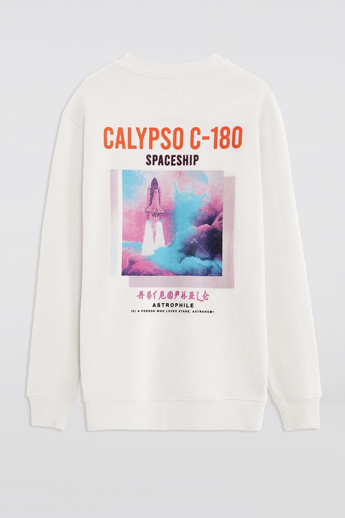 Grimelange Zayd Erkek Ekru Onu Ve Arkasi Baskili Bisiklet Yaka Sweatshirt Trendyol