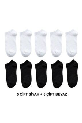Kadın 10 Çift Koton Ekonomik Siyah + Beyaz Renk Patik Çorap çrmnya-225263