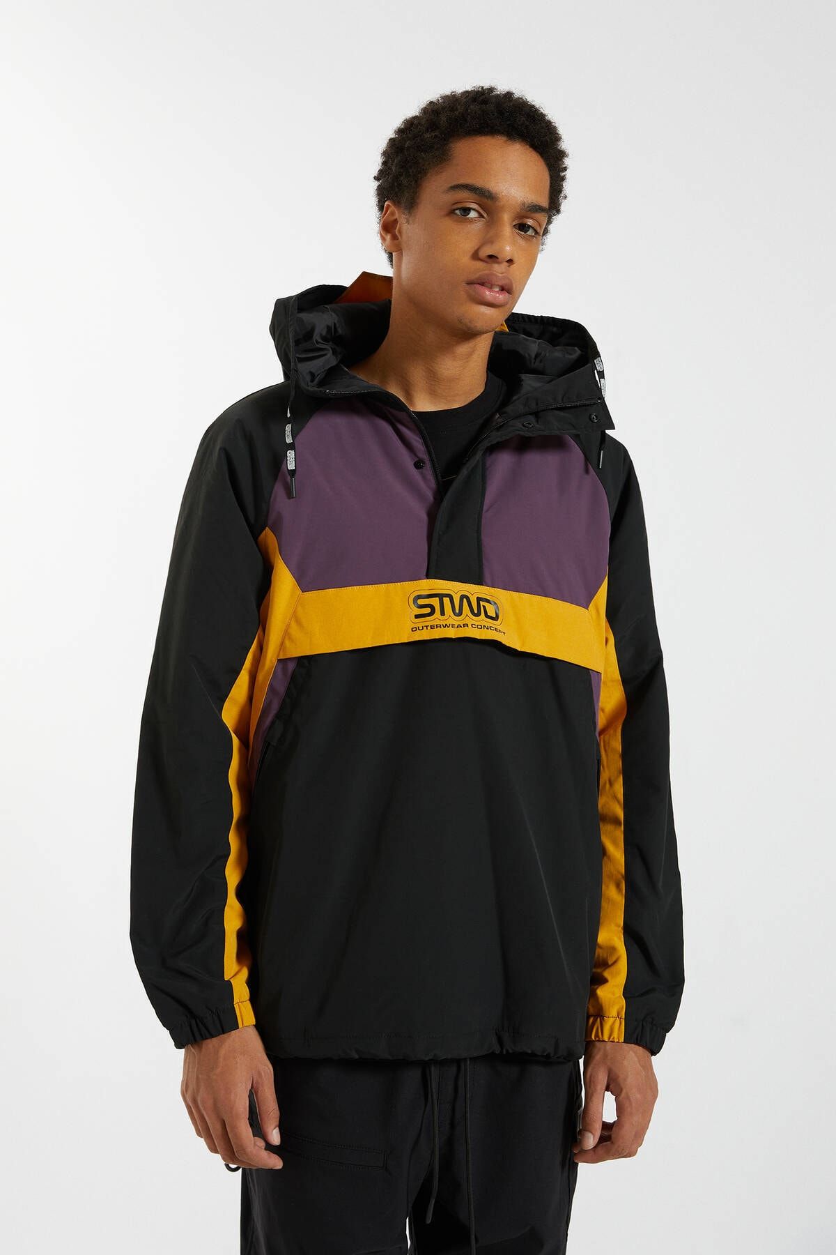 Pull Bear Erkek Koyu Mor Blok Renkli Kanguru Cepli Ceket 09710548 Trendyol