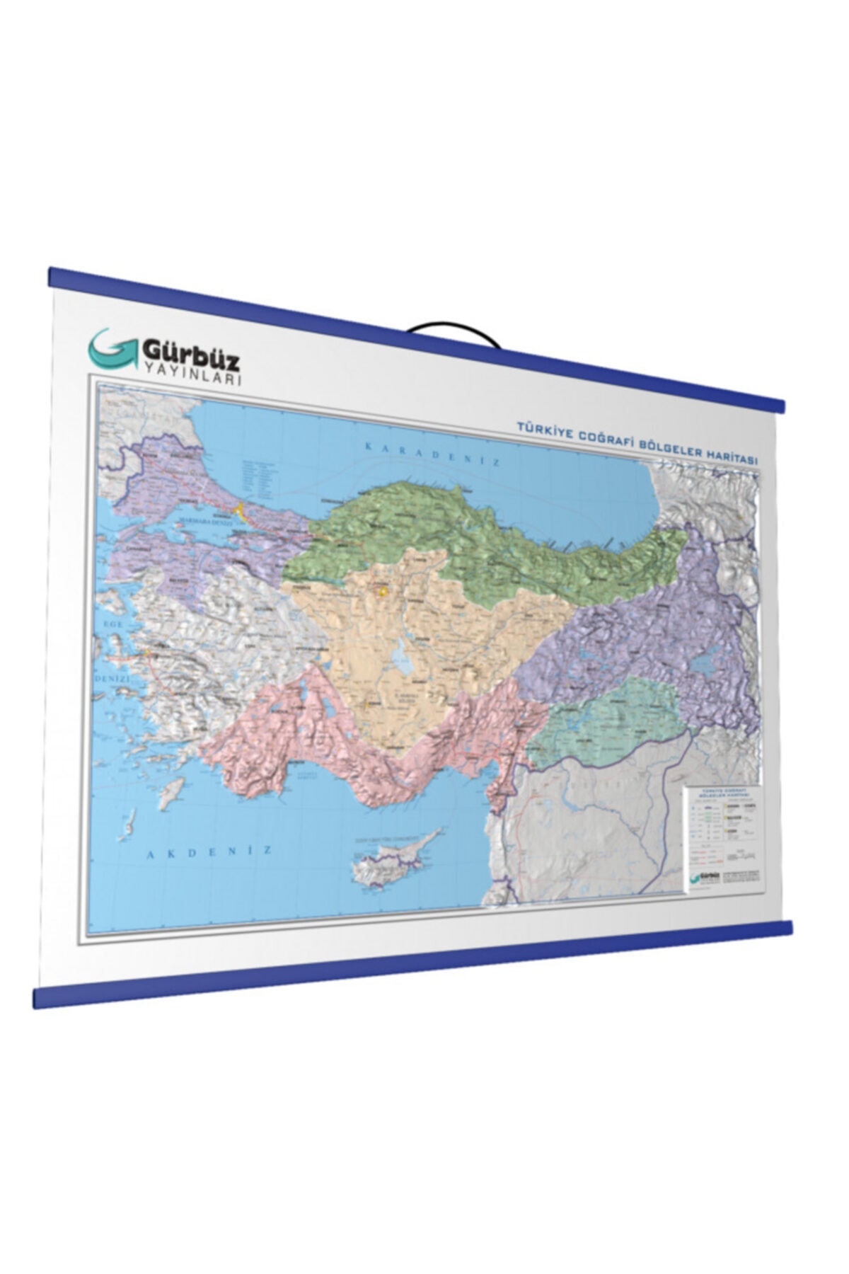 Gürbüz Yayınları Kabartma Türkiye Bölgeler Haritası 70x100