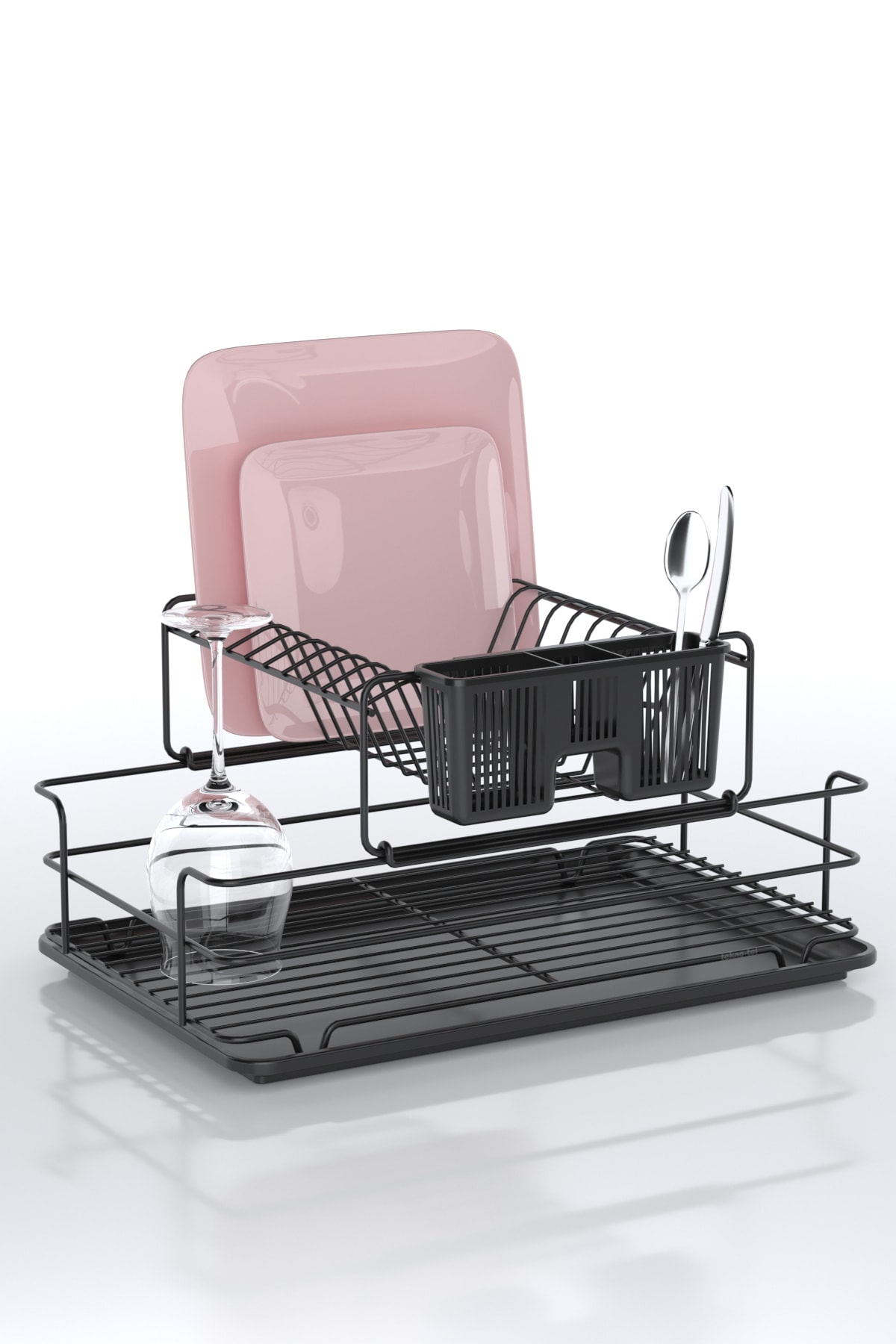 Teknotel Tel Iki Katlı Bulaşıklık Tabaklık Mat Siyah Kb015