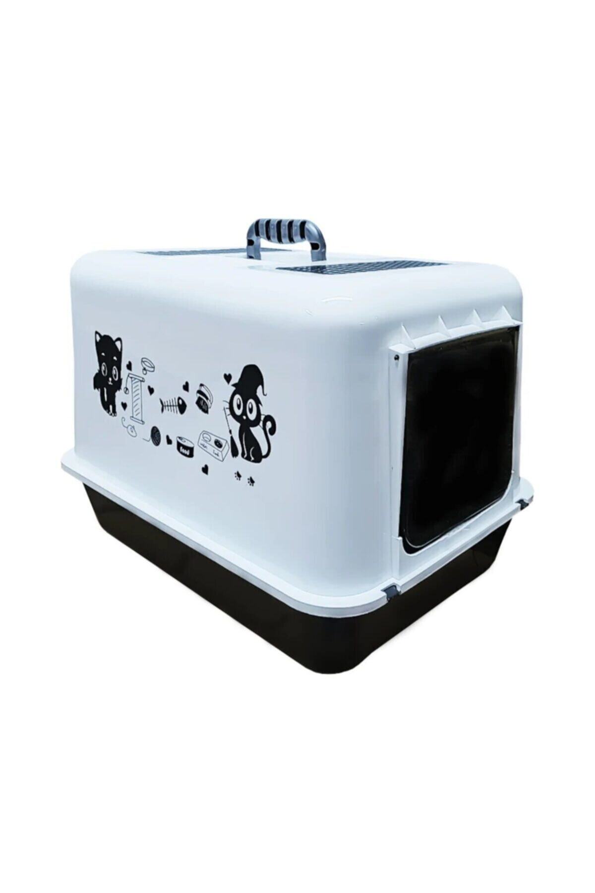 Genel Markalar Kapalı Kedi Tuvalet Kabı 54,5 X 39,5 X 39 Cm Kırılmaz Flip Kapaklı Kürek Hediyeli