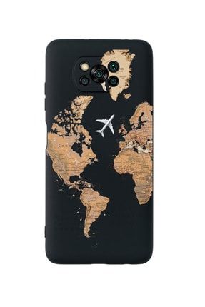 Poco X3 Dünya Harita Premium Silikonlu Siyah Telefon Kılıfı MCPOCOX3LDNYHRT