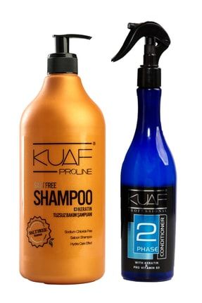 Tuzsuz Keratin Şampuan 1000 ml ve Mavi Keratinli Fön Suyu Sıvı Saç Kremi 400 ml KF-04