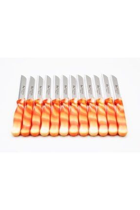 Mermer Desenli Meyve Ve Sebze Bıçağı 12'li Turuncu 12 li mermer desenli turuncu