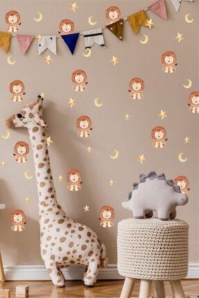 Minik Aslan Ay Ve Yıldız Çocuk Bebek Odası Duvar Sticker Seti k552