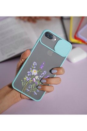 Iphone 7 Plus Lavender Desenli Kamera Korumalı Su Yeşili Telefon Kılıfı MCIPH7PKKSY