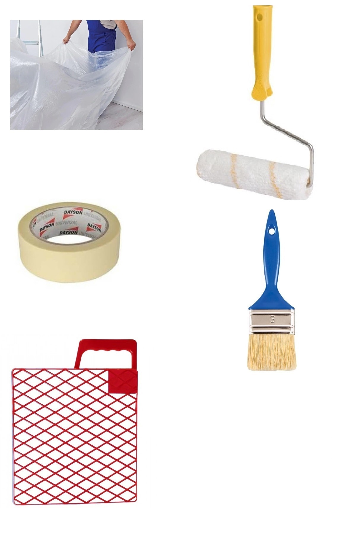 FırsatYapıMarket Boyacı Seti 5 Parça Fırça + Rulo + Izgara + Dayson Bant + Koruyucu Örtü