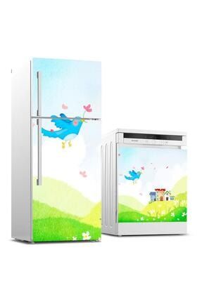 Buzdolabı Ve Bulaşık Makinası Beyaz Eşya Sticker Kaplama Çocuk Kuş BB-TK-129