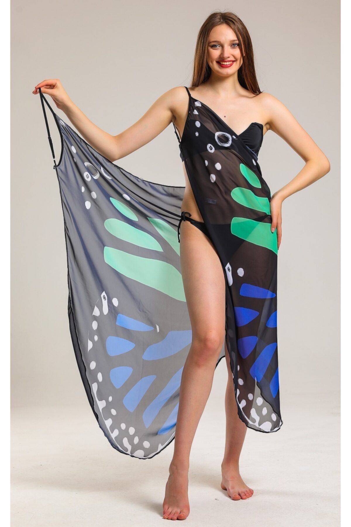 ladys blue-Butterfly Patterned Pareo 4
