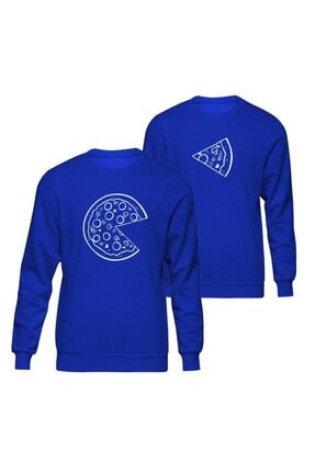 Sevgili Çift Kombinleri Pizza Slice 2 Ürün Mavi Sweatshirt ST153SCK1187