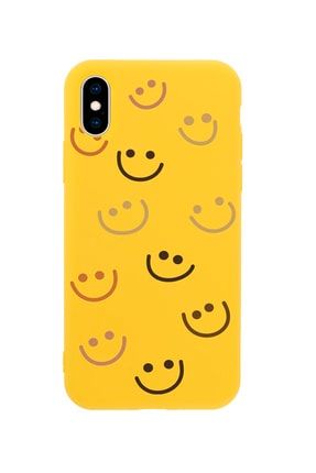 Iphone X Smile Premium Silikonlu Sarı Telefon Kılıfı MCIPHXLSML