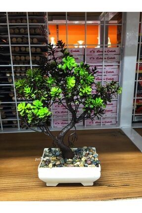 Bonsai Ağacı Yapay Saksılı Dekoratif Biblo Yeşil PTVT-1144