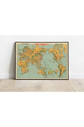 Japonca Dünya Haritası Sanatsal Duvar Dekorasyon Poster 60x90cm. AMC189