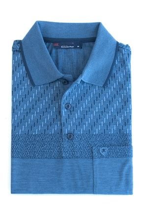 Erkek Mavi Polo Yaka T-shirt Kısa Kollu Cepli Rahat Kesim Birinci Sınıf Pamuklu Ince Kumaş OPPM2021EPYT108RFKRLR08