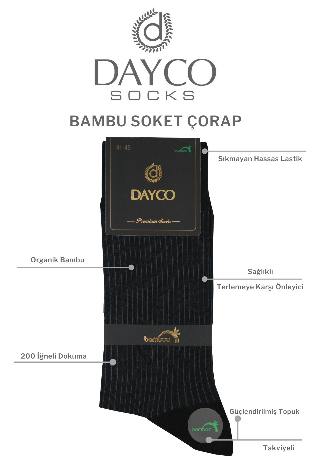 DAYCO Premium Bambu Erkek Yazlık Çorap 6'lı Set Kutulu Çizgili Siyah ZO9415