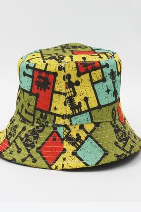Yazlık Etnik Desenli Bucket Şapka Desenli Kadın Kova Şapka 787812