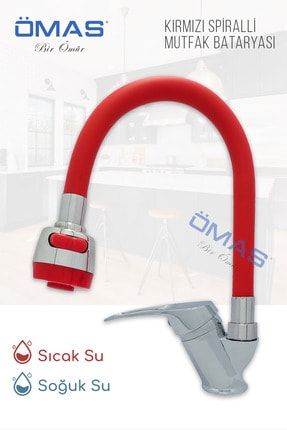 Mf3r Kırmızı Spiralli Mutfak Eviye Bataryası, Spiralli Mutfak Musluğu, Mutfak Bataryası MF3R-Kırmızı